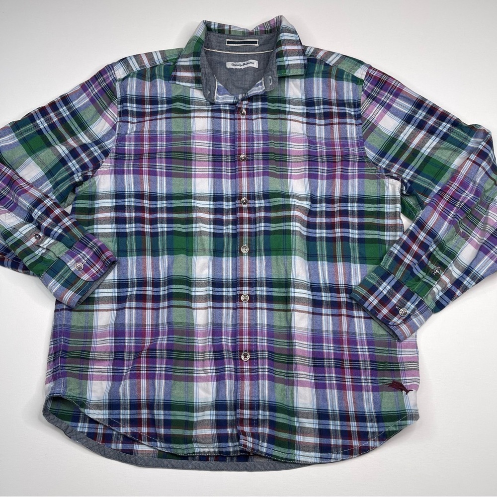 Tommy Bahama Shirt Button Long Sleeve Plaid Cotton Tencel Lyosell Gorp Casual